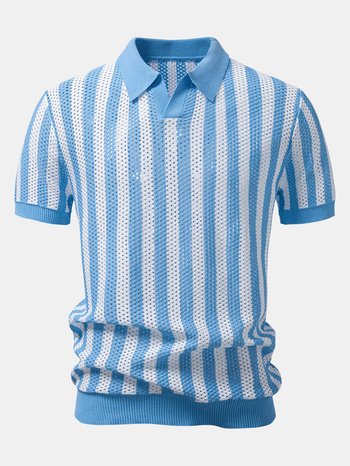 Polo de punto abierto a rayas con cuello Johnny y pantalones de lino de pierna recta