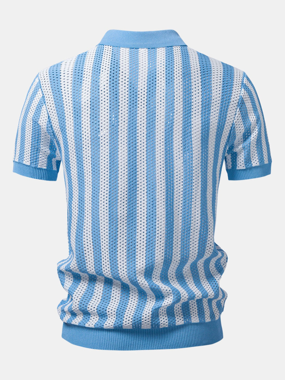 Polo de punto abierto a rayas con cuello Johnny y pantalones de lino de pierna recta