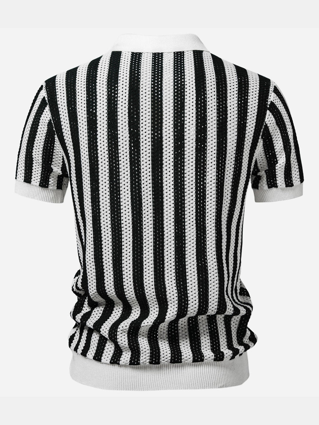 Polo de punto abierto a rayas con cuello Johnny y pantalones de lino de pierna recta