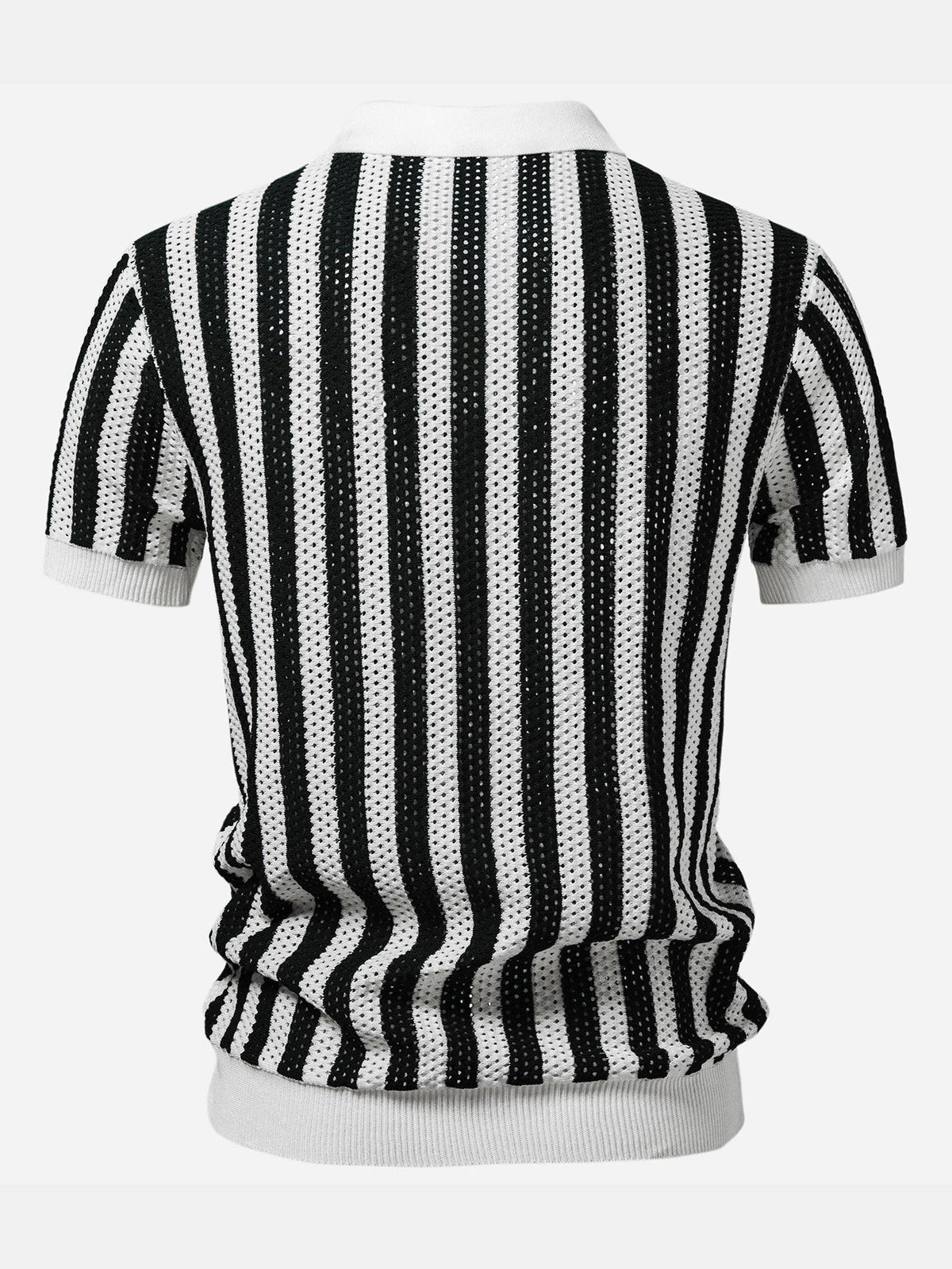 Polo de punto abierto a rayas con cuello Johnny y pantalones de lino de pierna recta