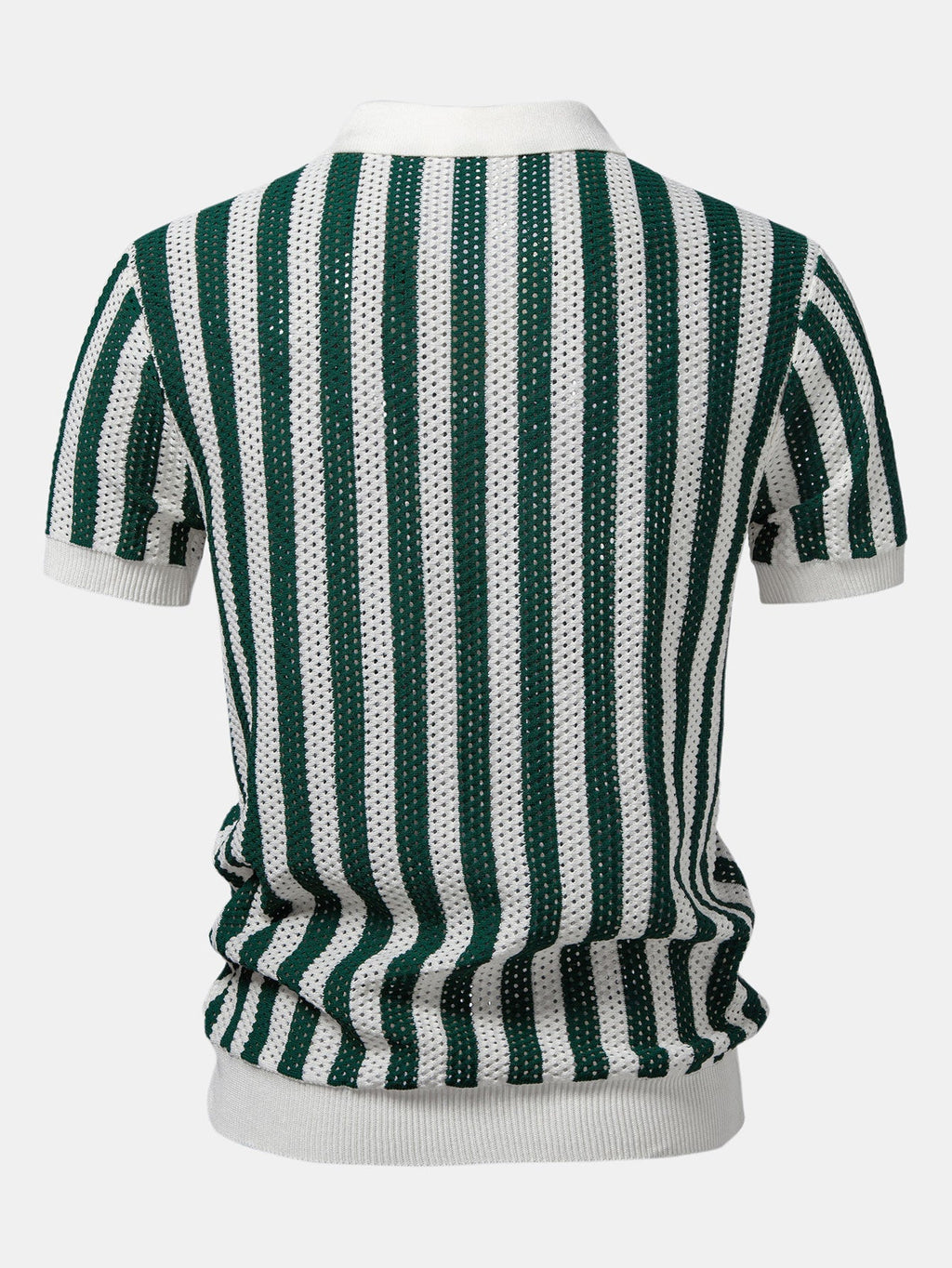 Polo de punto abierto a rayas con cuello Johnny y pantalones de lino de pierna recta