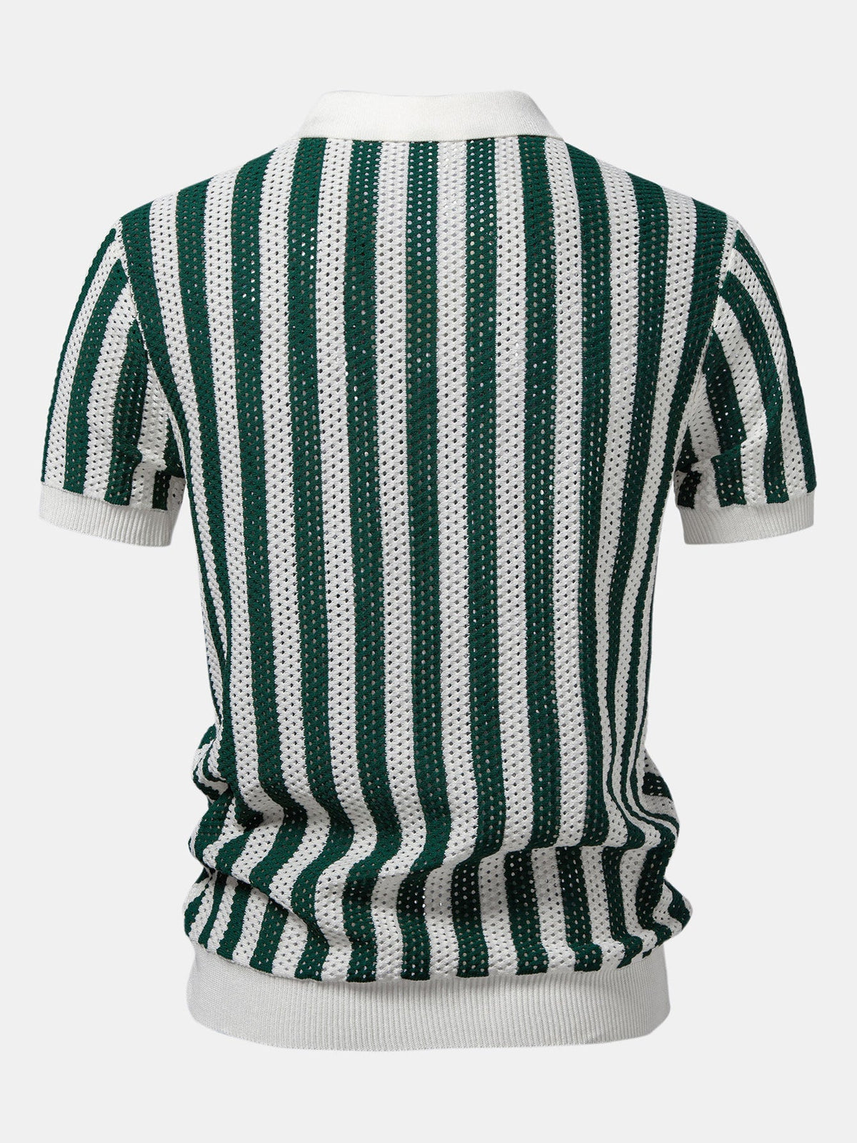 Polo de punto abierto a rayas con cuello Johnny y pantalones de lino de pierna recta