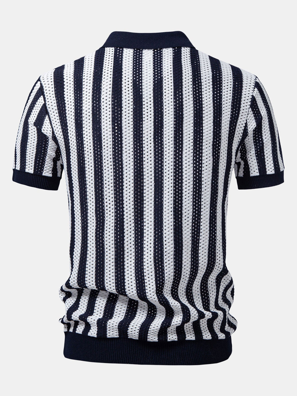 Polo de punto abierto a rayas con cuello Johnny y pantalones de lino de pierna recta