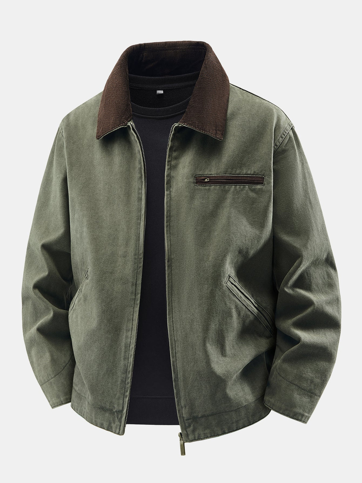 Chaqueta con cuello de pana lavada y cierre de cremallera