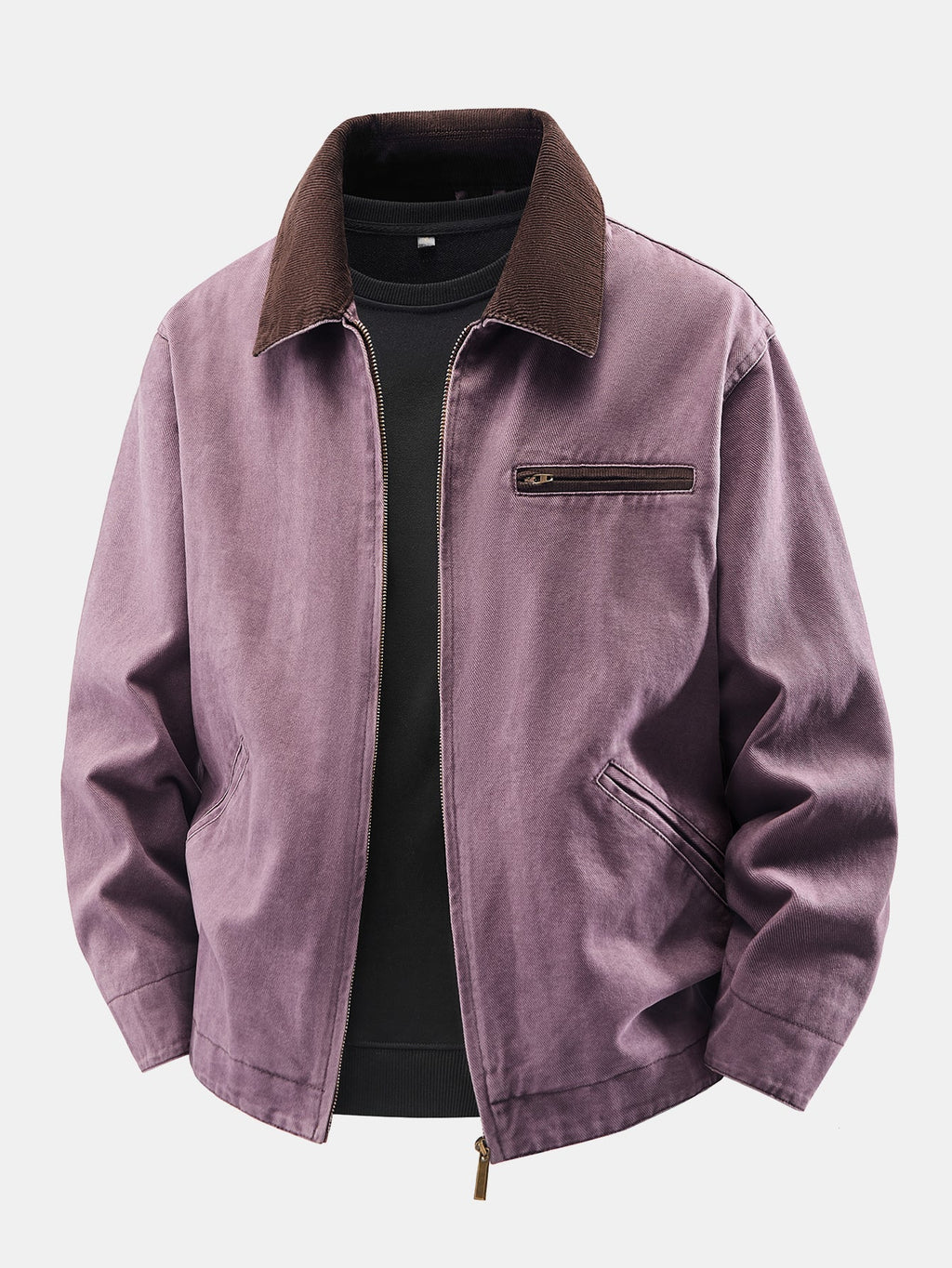 Chaqueta con cuello de pana lavada y cierre de cremallera