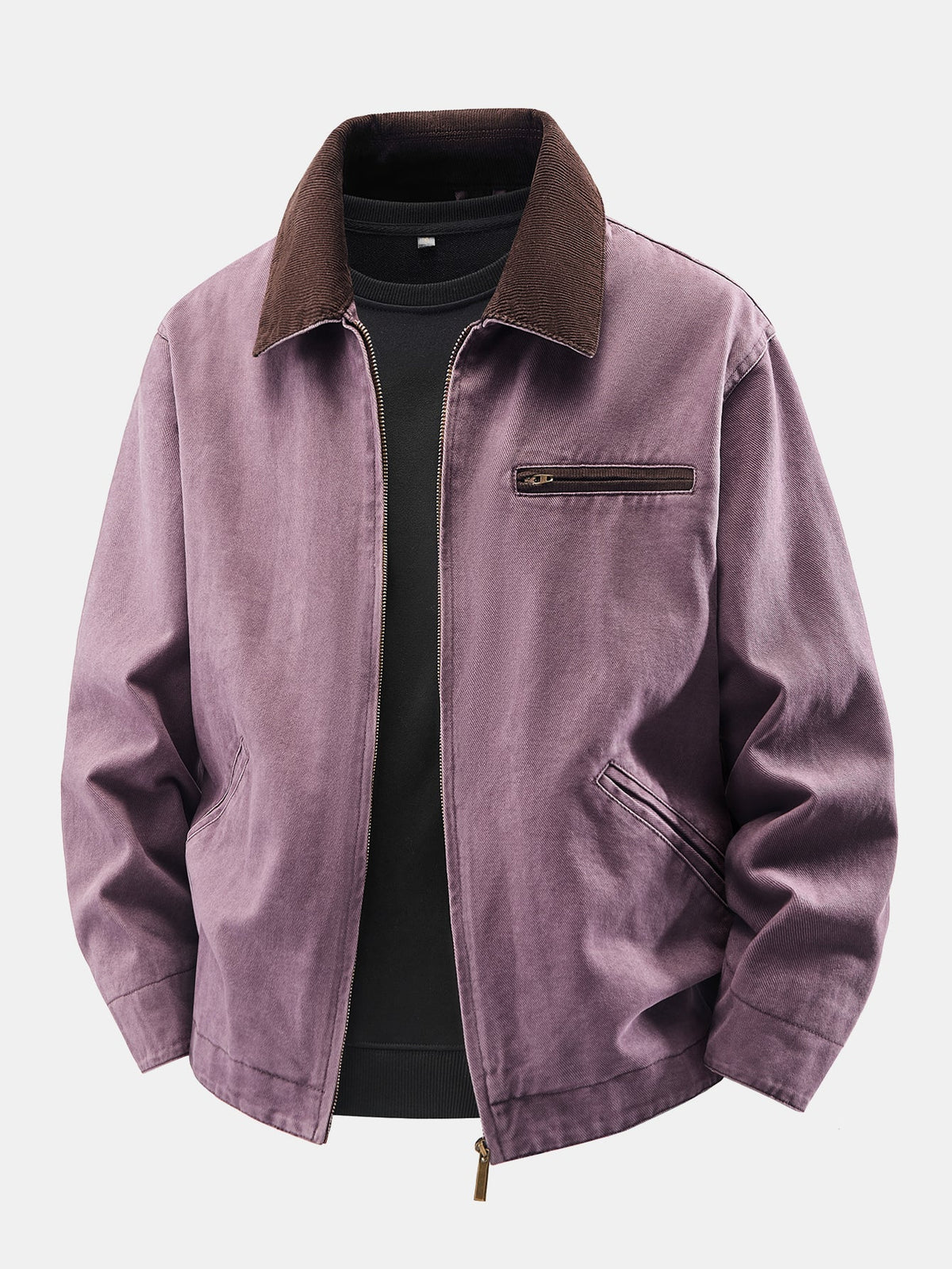 Chaqueta con cuello de pana lavada y cierre de cremallera