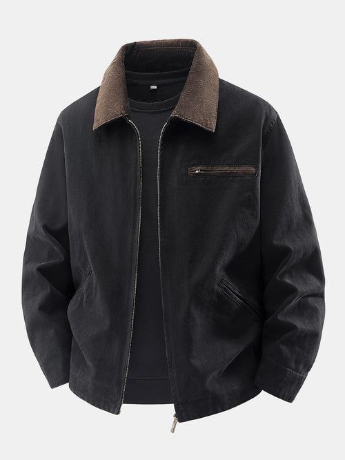 Chaqueta con cuello de pana lavada y cierre de cremallera