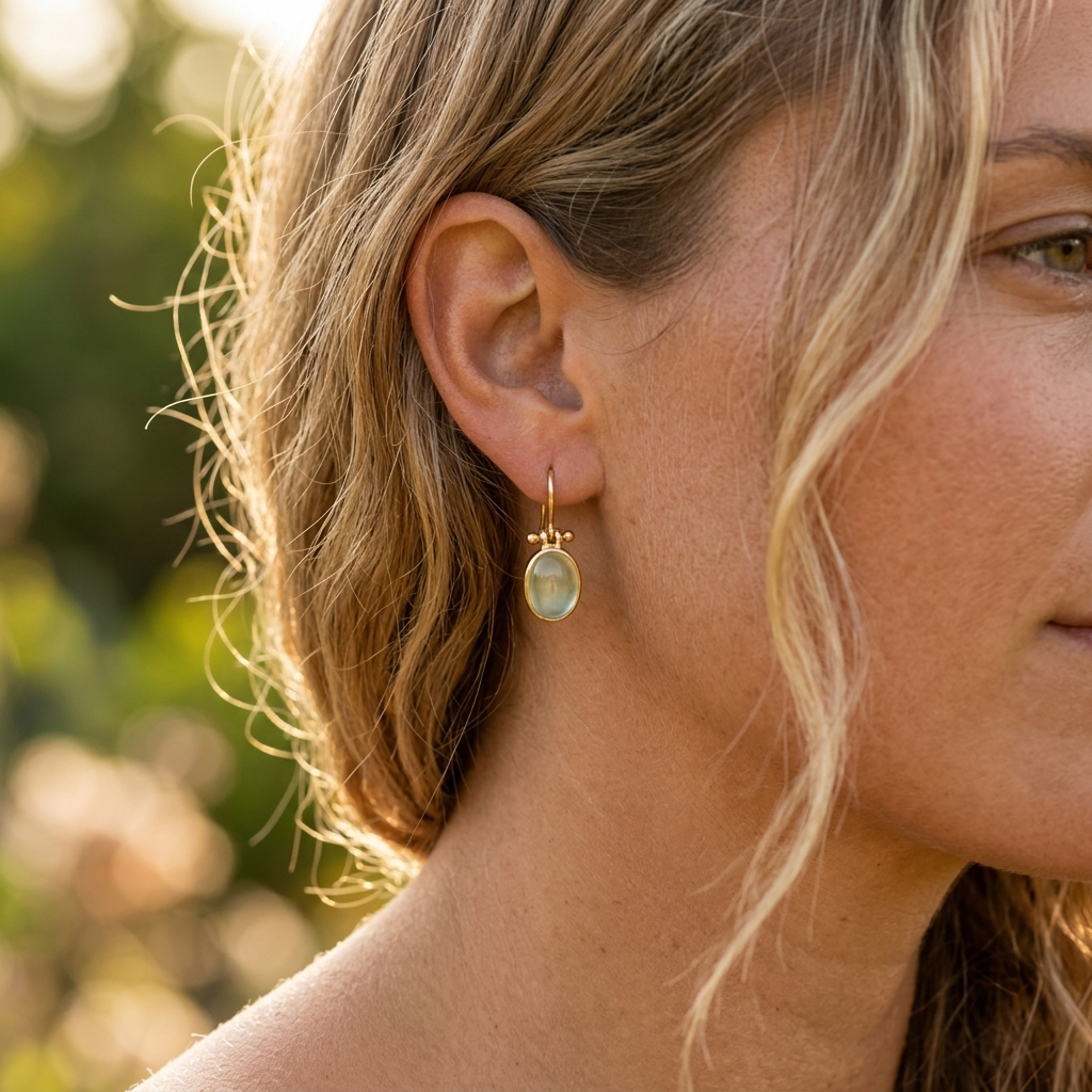 Pendientes de clip vintage con piedra de luna verde